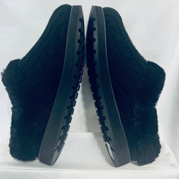 Bobs Skechers Memory Foam Women's Clog Slip On Slippers-Faux Fur/Black Knit-Warm - Picture 10 of 15